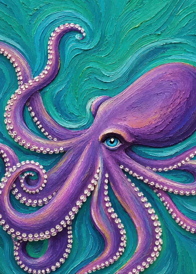 Textured Purple Octopus Oil Painting
