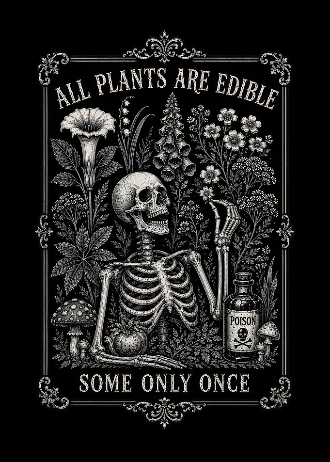 All Plants Are Edible Skeleton Dark Botanical Art