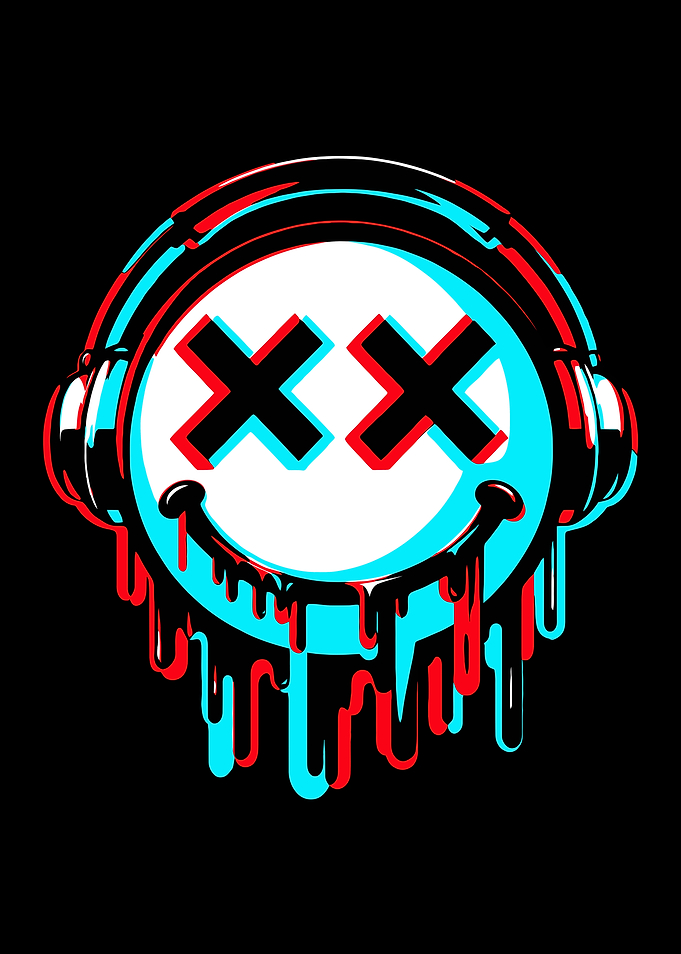 Glitchy Dripping Smiley Face DJ with Headphones