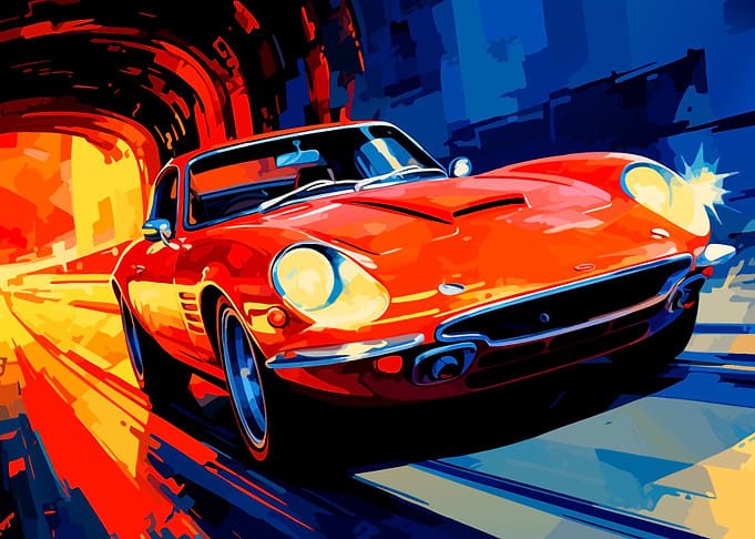 Vibrant Red Sports Car in Tunnel