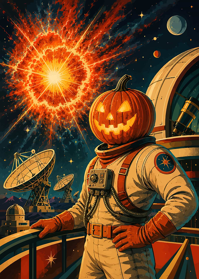 Pumpkin Astronaut Watching Space Explosion
