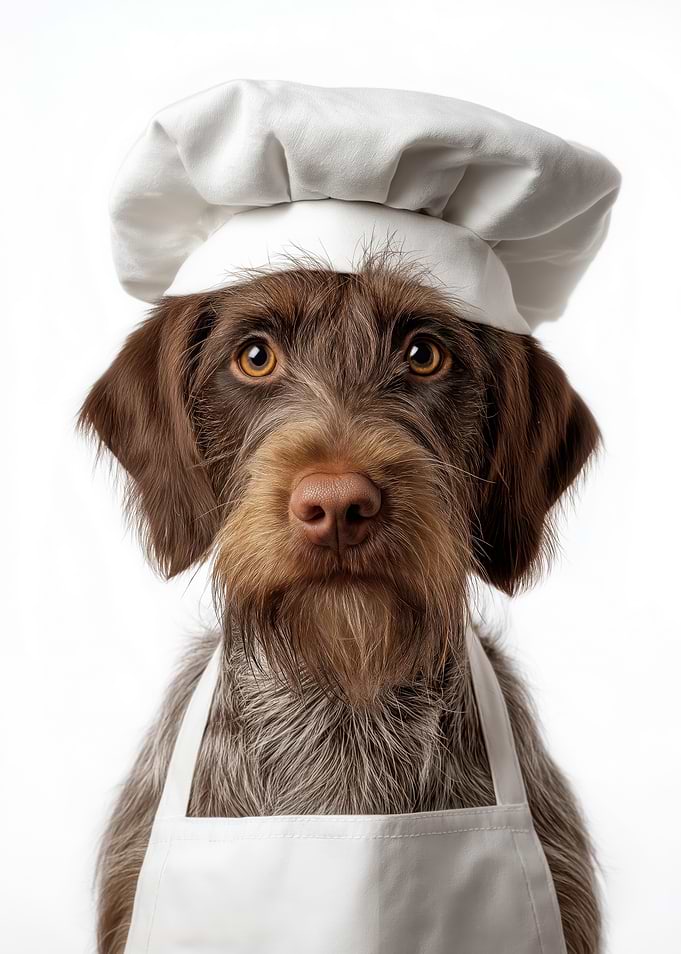 Cute Wirehaired Pointing Griffon Dog Wearing Chef Hat