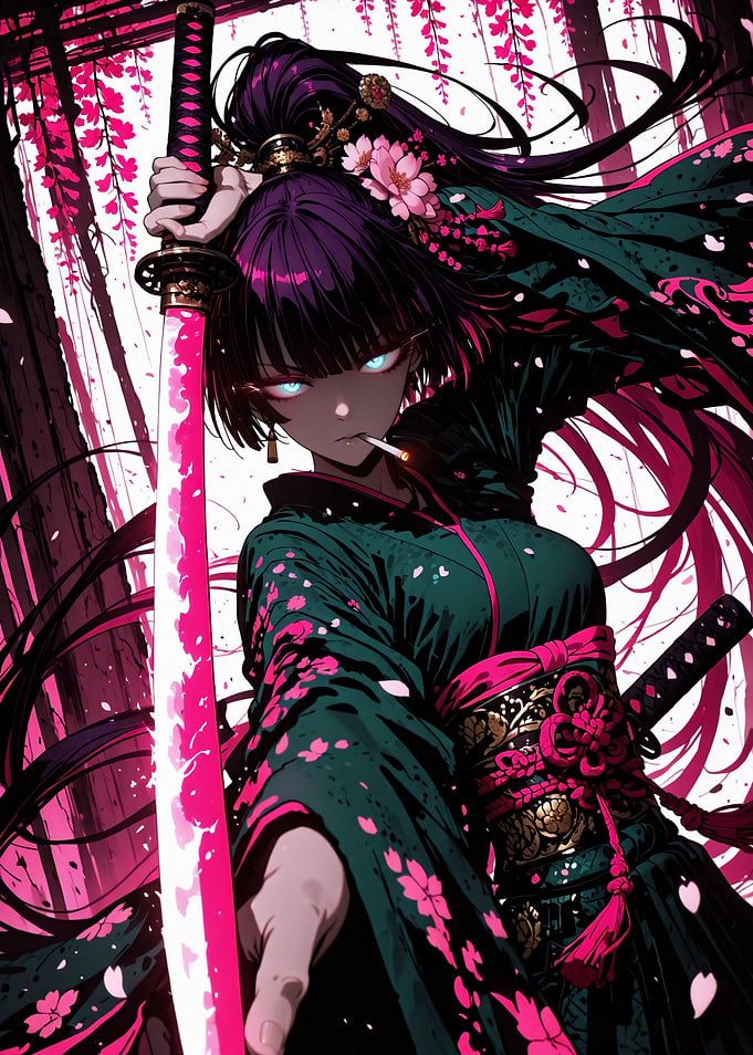 Anime Samurai Girl with Glowing Katana