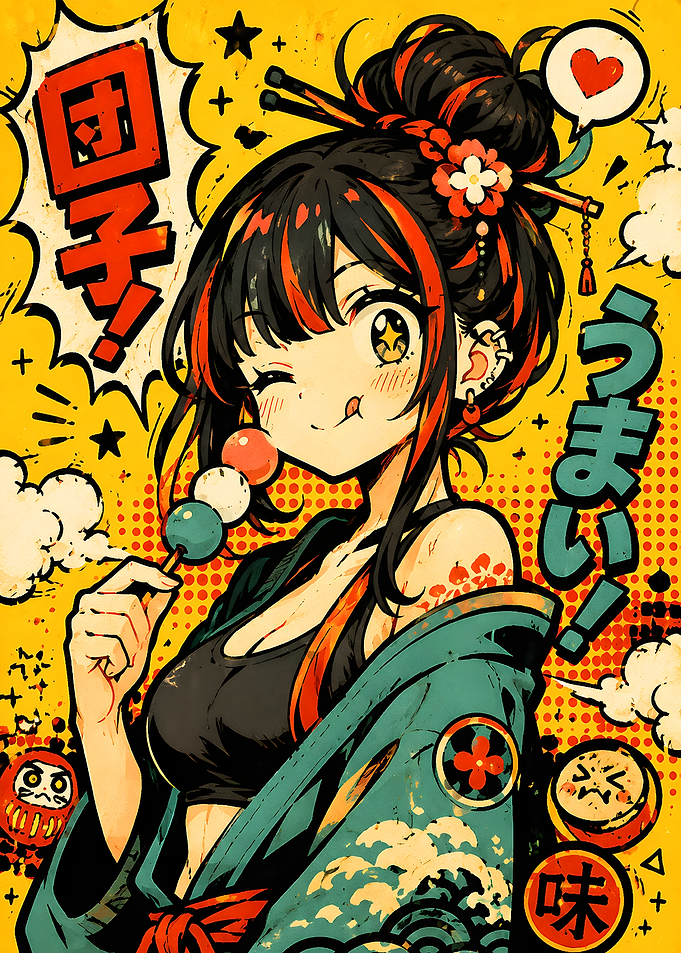 Cute Japanese Anime Girl - Kawaii Matsuri Festival Pop Art