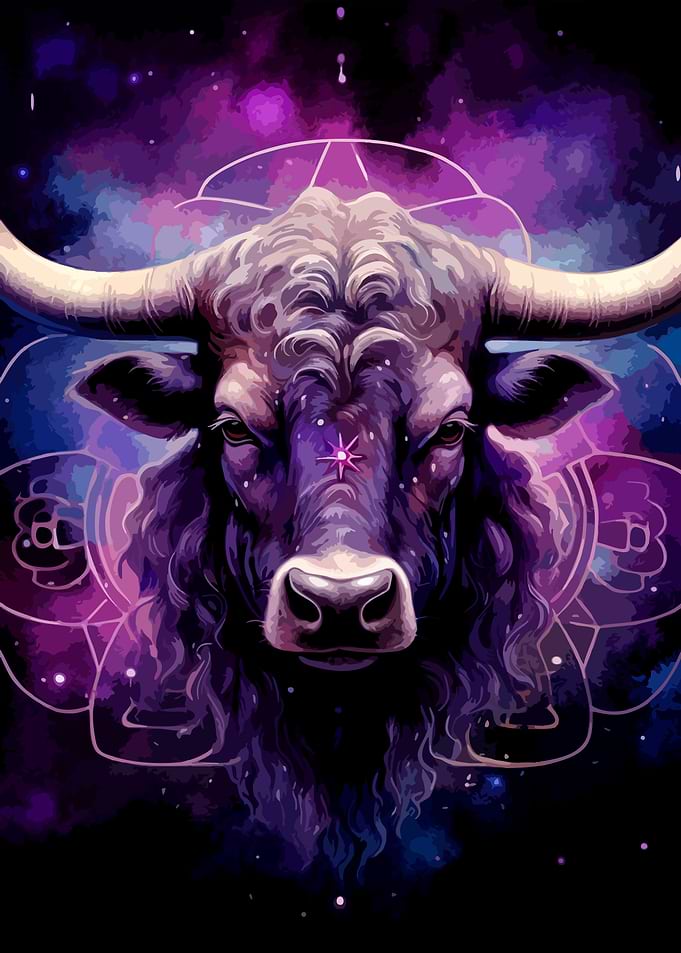 Cosmic Taurus Zodiac Bull Portrait