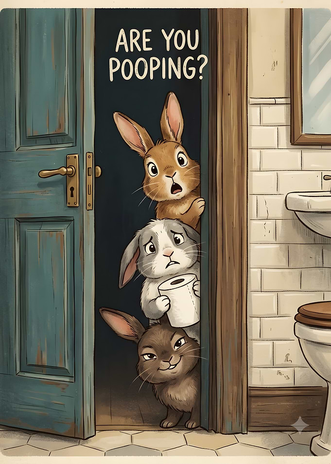 Three Rabbits Asking Are You Pooping