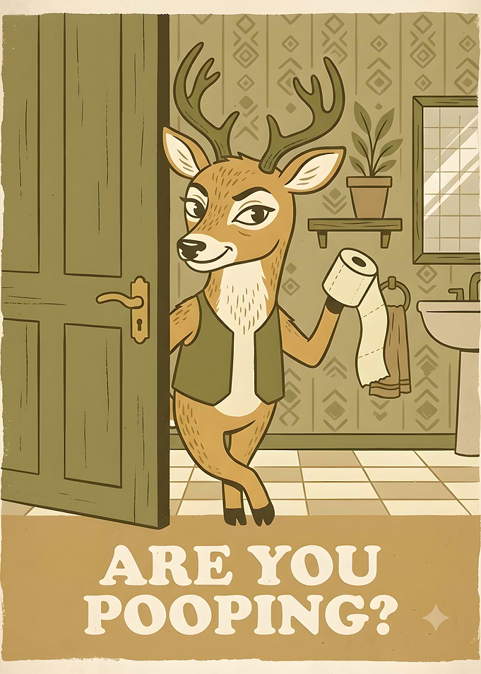 Funny Deer Bathroom Poster