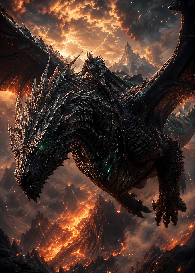 Dark Knight Riding a Black Dragon