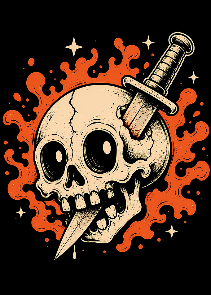 Skull Pierced by Dagger Illustration
