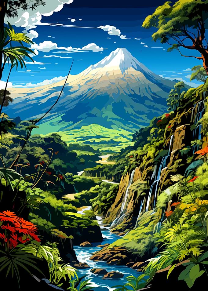 Majestic Mountain Landscape with Waterfall