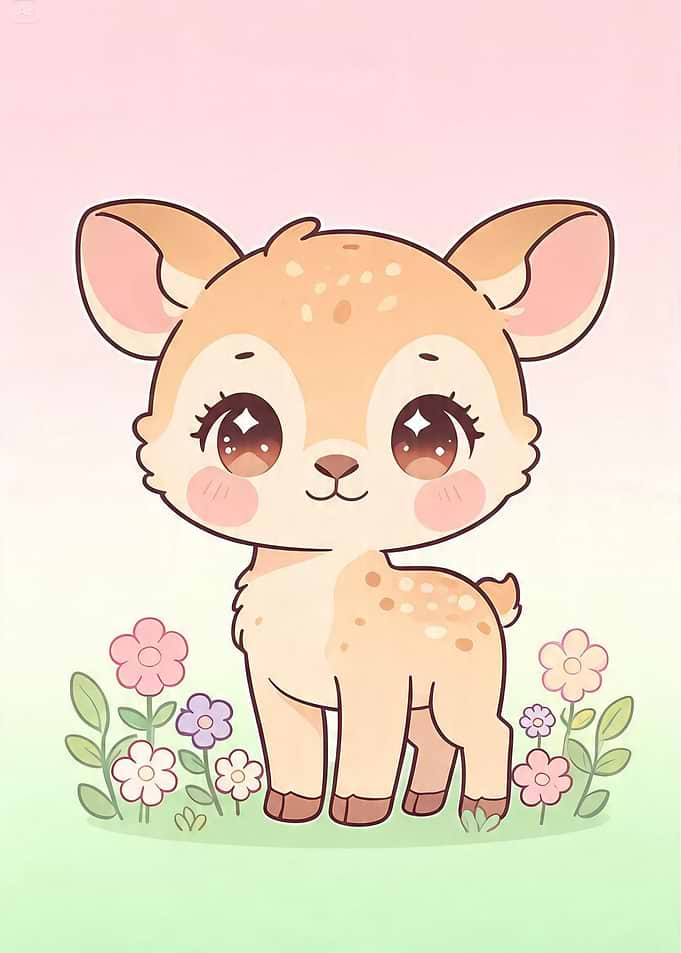 Cute Baby Deer in Flowers