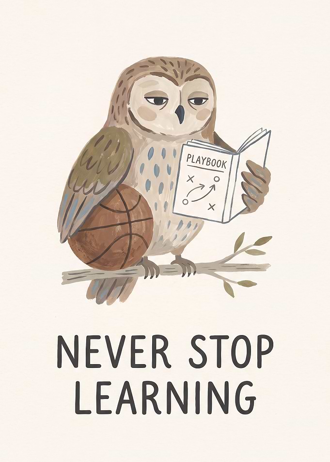 Owl Studying Basketball Playbook