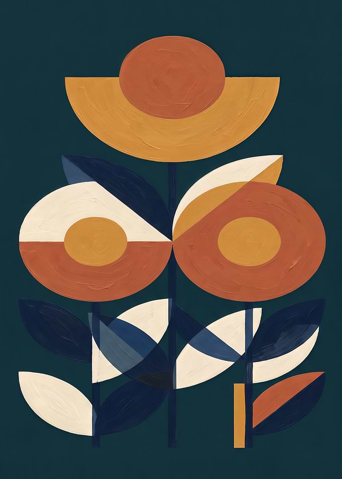 Mid-Century Modern Geometric Floral Art