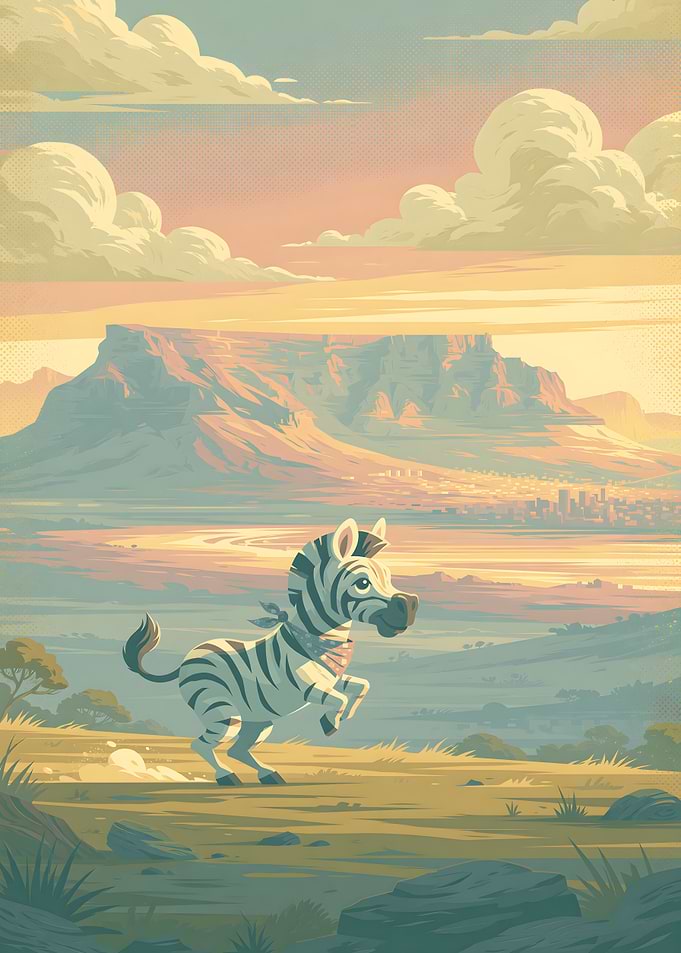 Cute Zebra Running Near Table Mountain