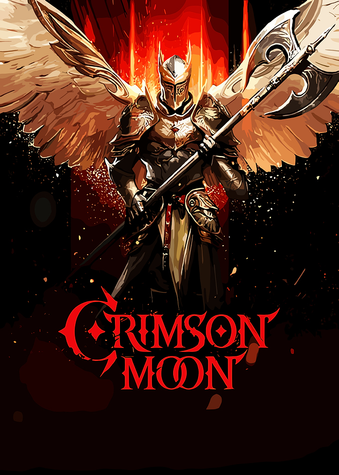 Crimson Moon Winged Knight Warrior Game Poster