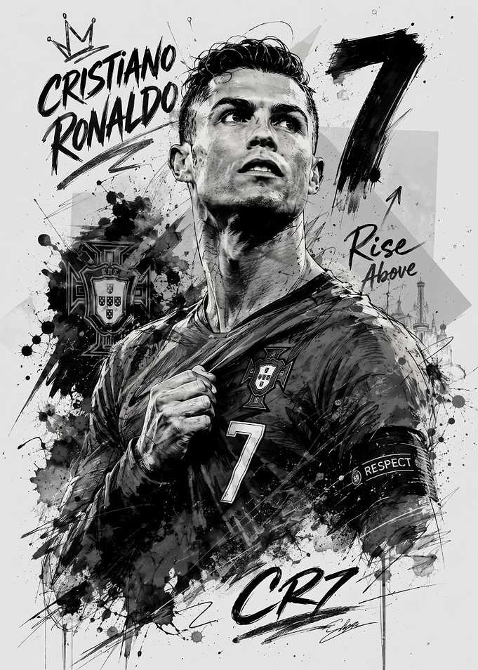 Cristiano Ronaldo Black and White Poster