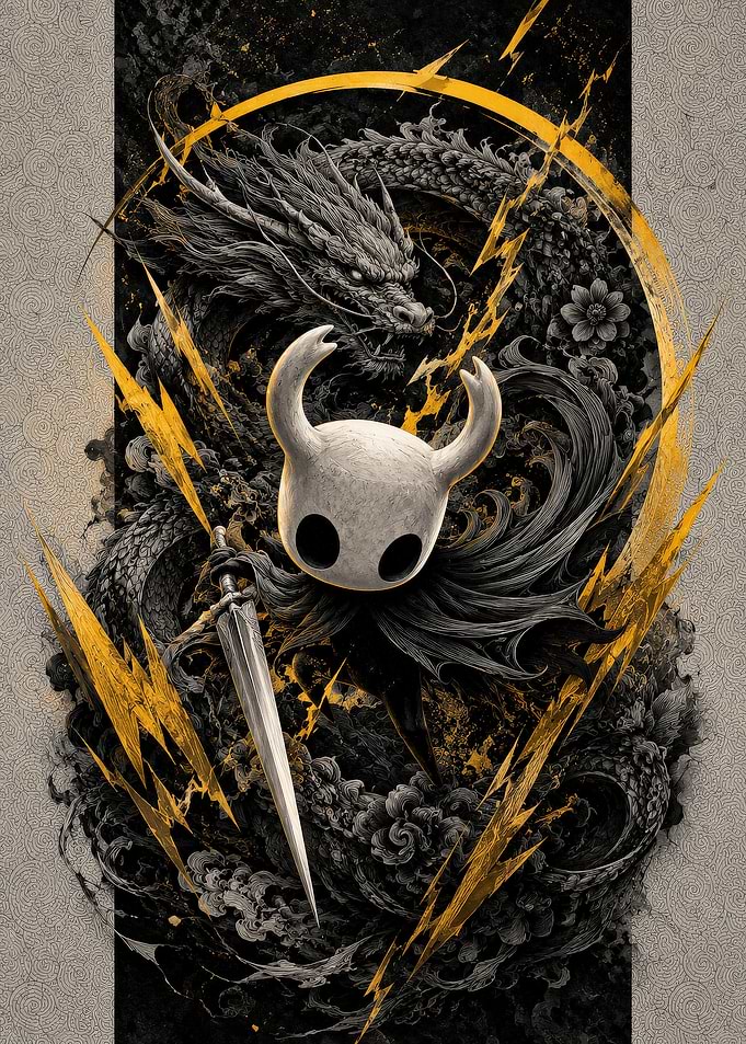 Hollow Knight and Dragon Illustration