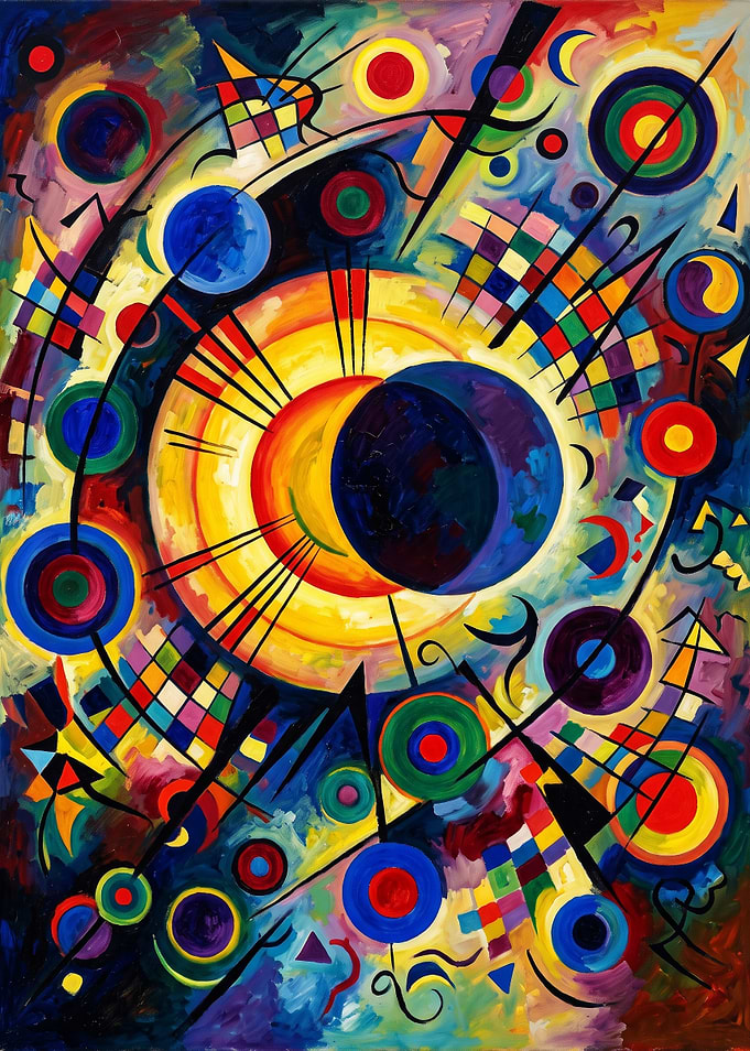 Abstract Geometric Painting with Celestial Motifs
