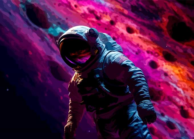 Astronaut in Vibrant Nebula Space