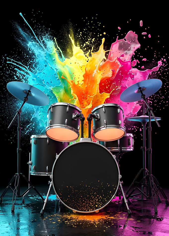 Colorful Paint Splash Drum Kit Music Instruments