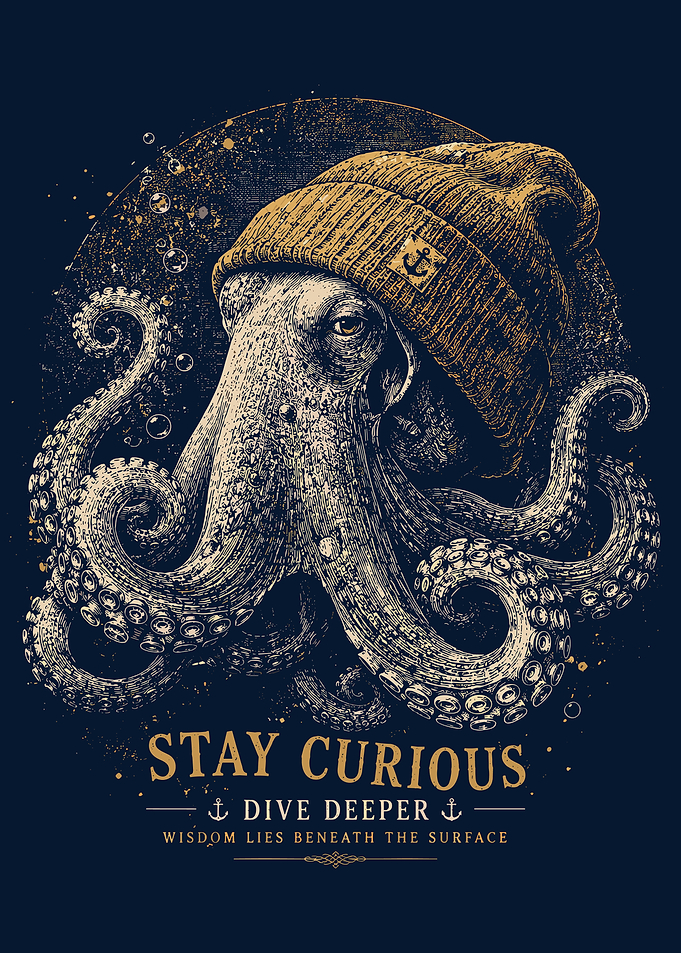 Vintage Octopus Beanie Nautical Wall Art