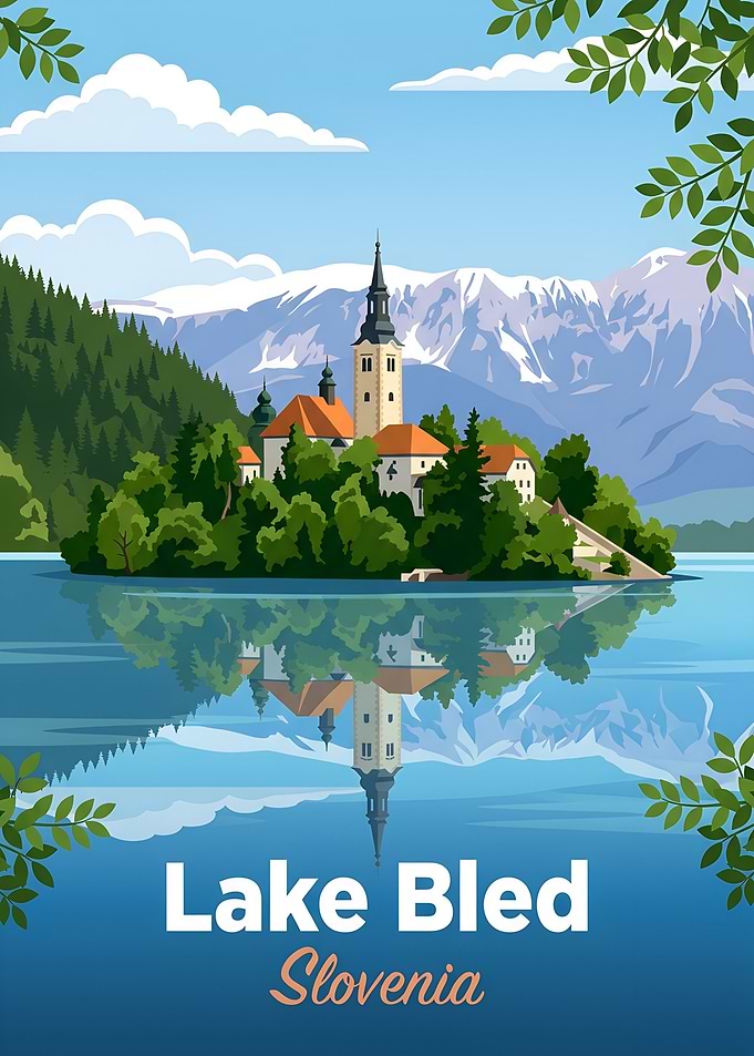 Lake Bled Slovenia Travel Poster