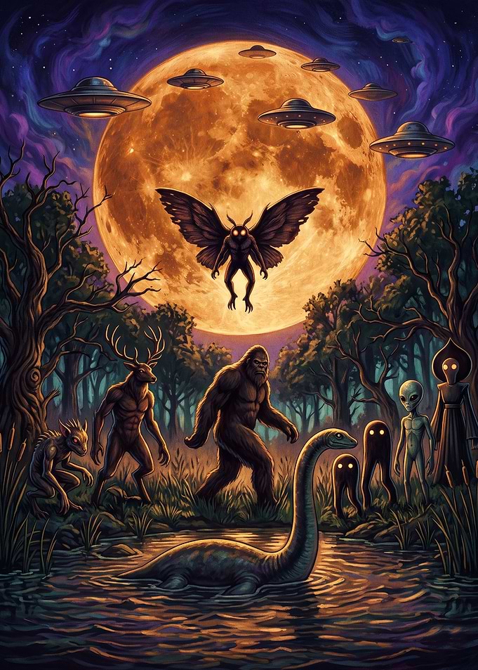 Cryptid Gathering Under Full Moon