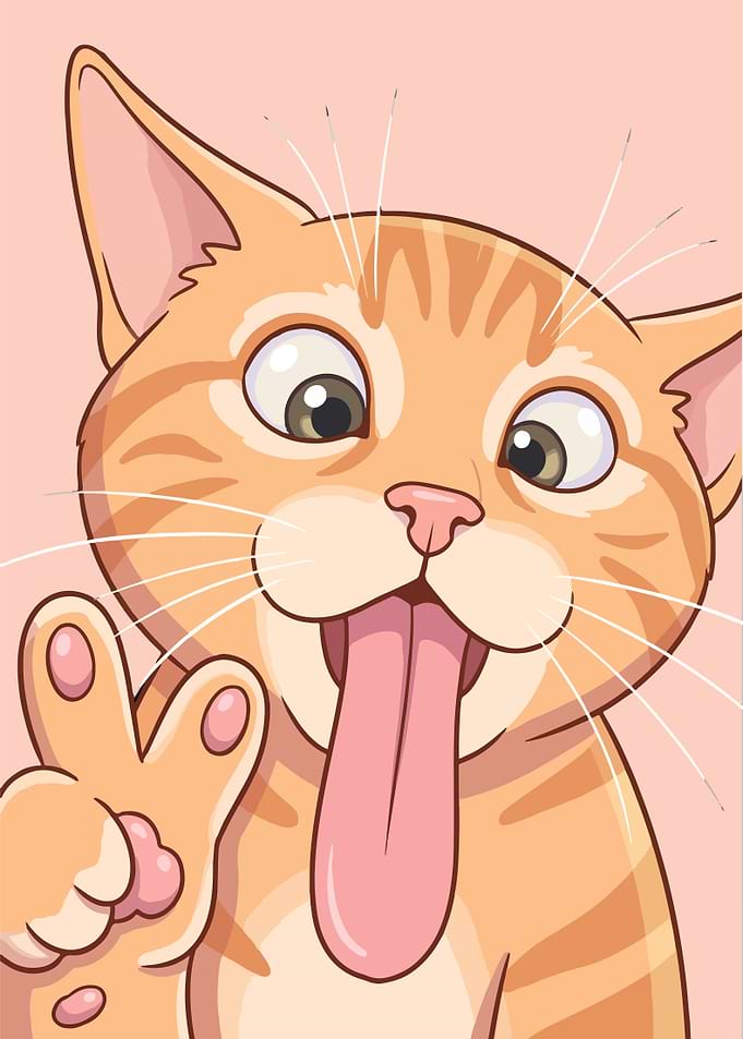 Cute Cartoon Ginger Cat Peace Sign