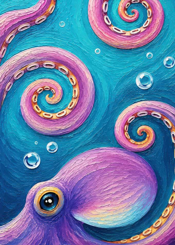 Textured Oil Painting of an Octopus