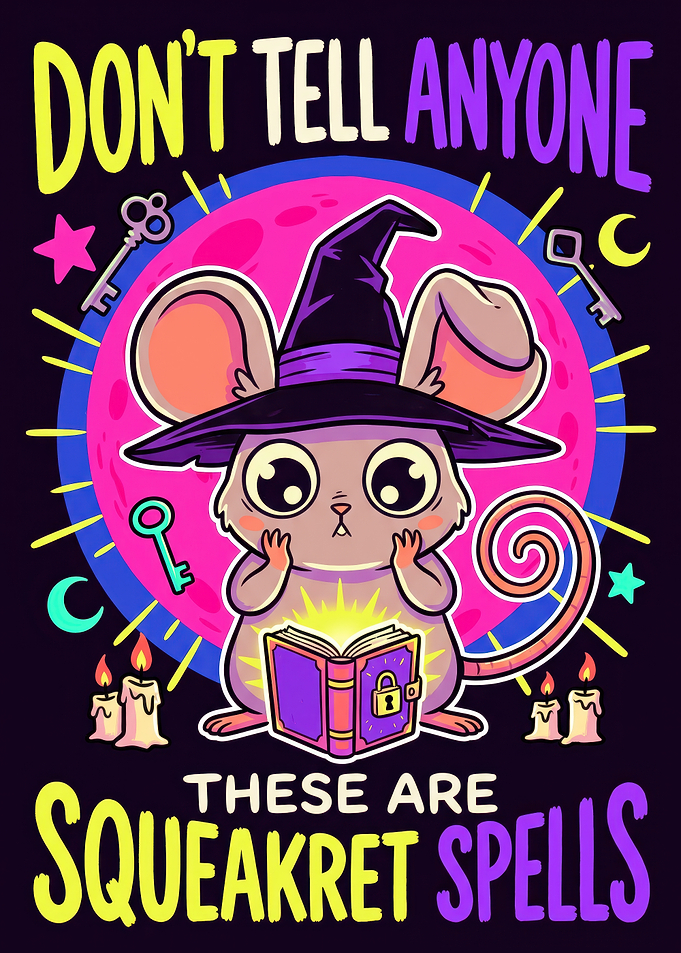 Cute Witch Mouse Reading Spells