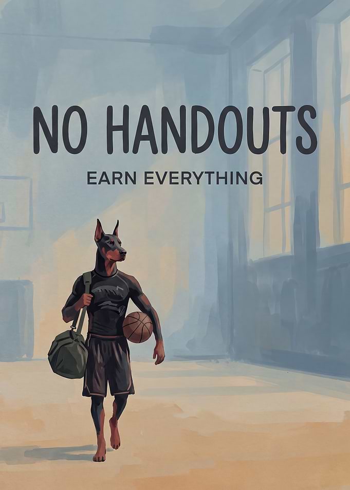 No Handouts Doberman Basketball Poster