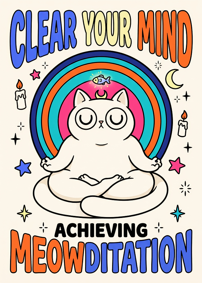 Meditating Cat Achieving Meowditation