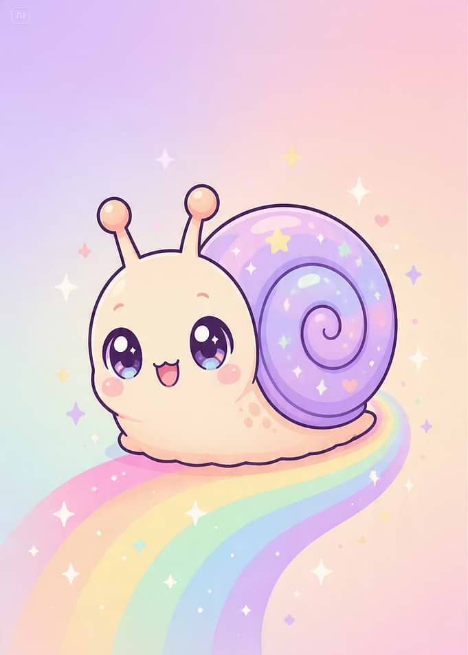 Cute Kawaii Snail on Rainbow