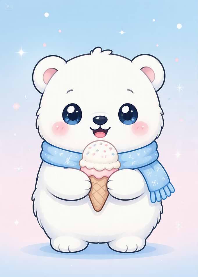 Cute Polar Bear Eating Ice Cream
