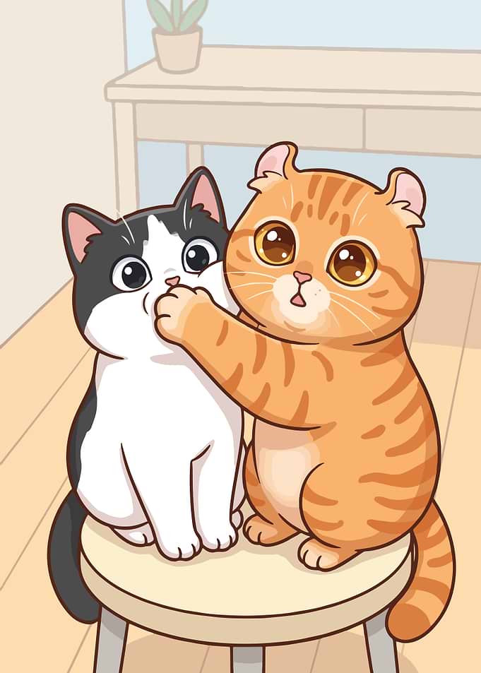 Cute Cartoon Cats Playing Together