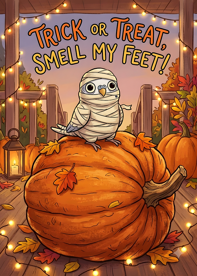 Cute Mummy Budgie Halloween Illustration
