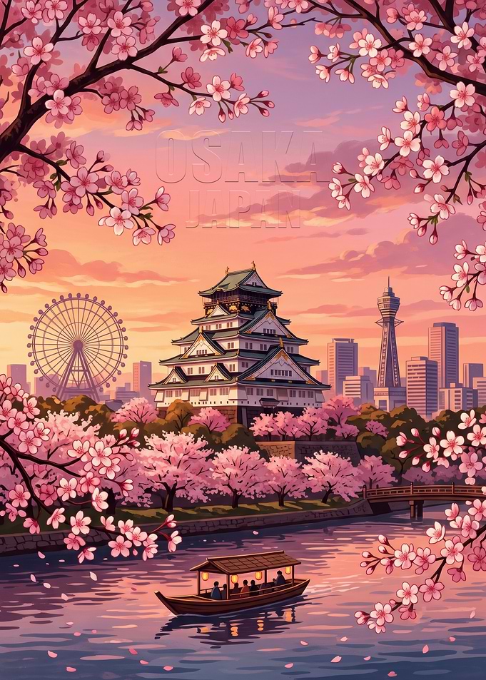 Osaka Castle Cherry Blossom Sunset