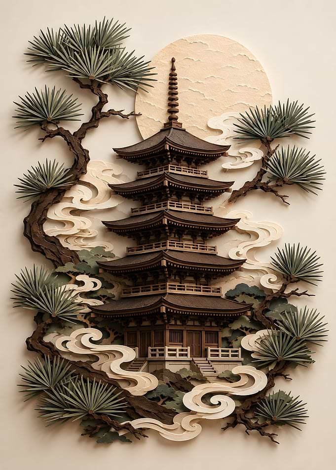 Pagoda Under Moonlight