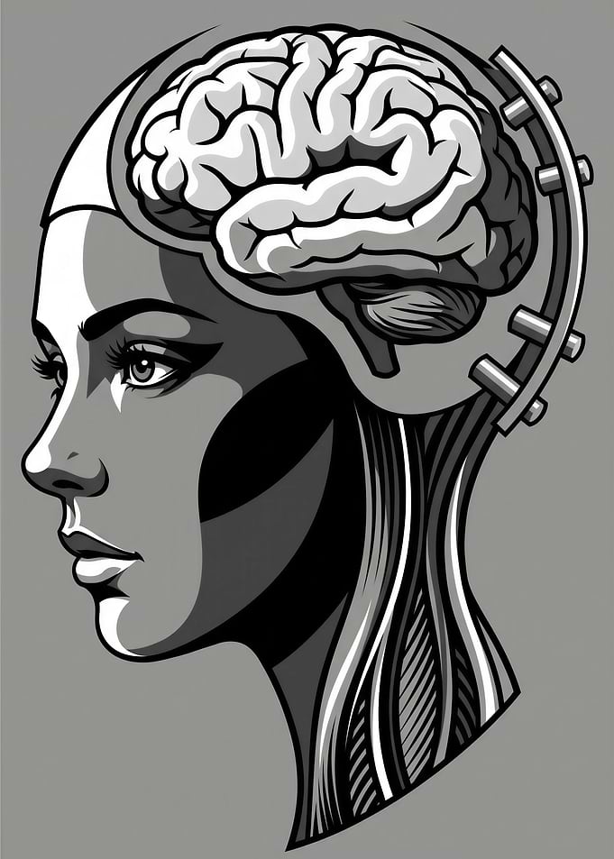 Cyborg Woman Profile Illustration