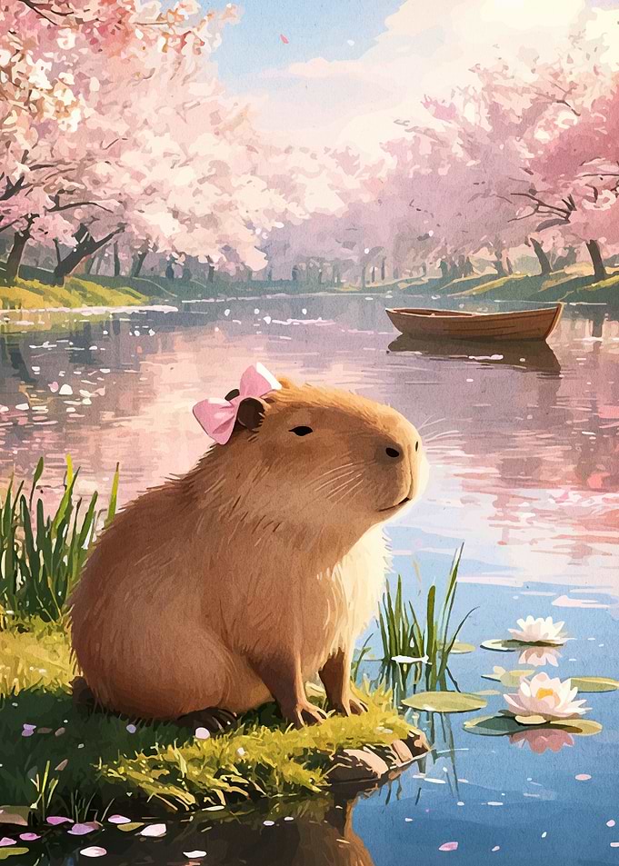 Cute Capybara with Pink Bow