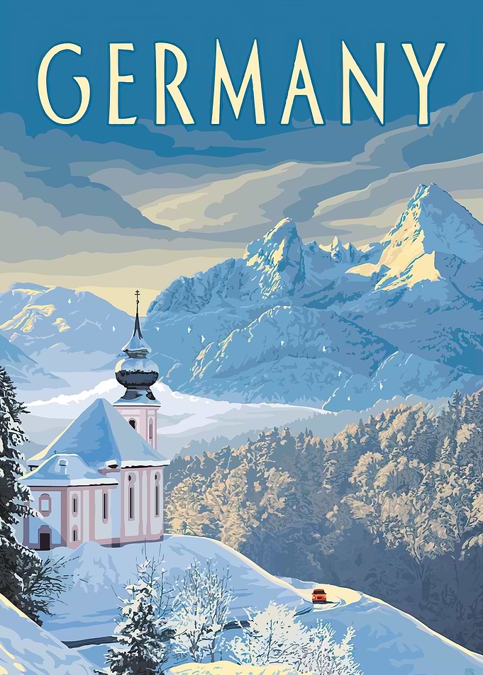 Vintage Germany Winter Travel Poster