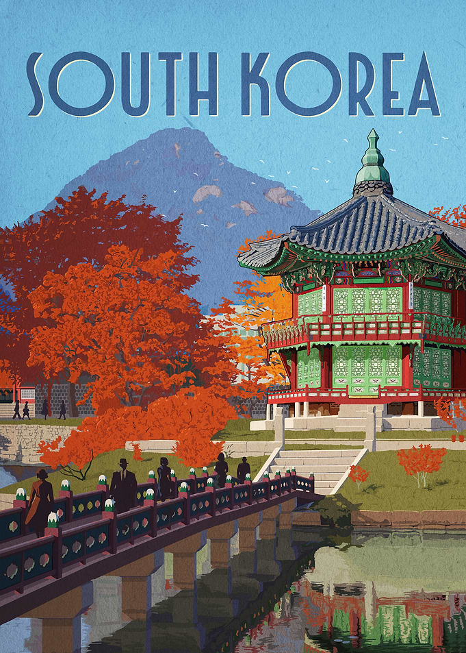 Vintage South Korea Travel Poster