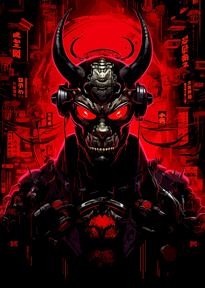 Cyberpunk Oni Demon Warrior Portrait