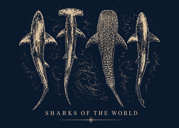 Vintage Shark Species Ocean Wall Art