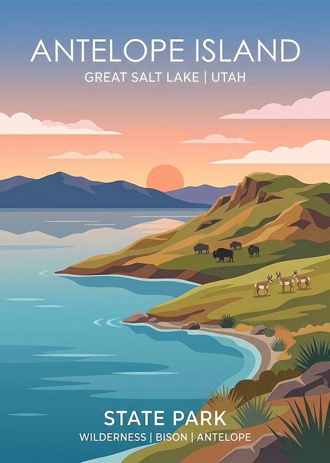 Antelope Island State Park Travel Poster