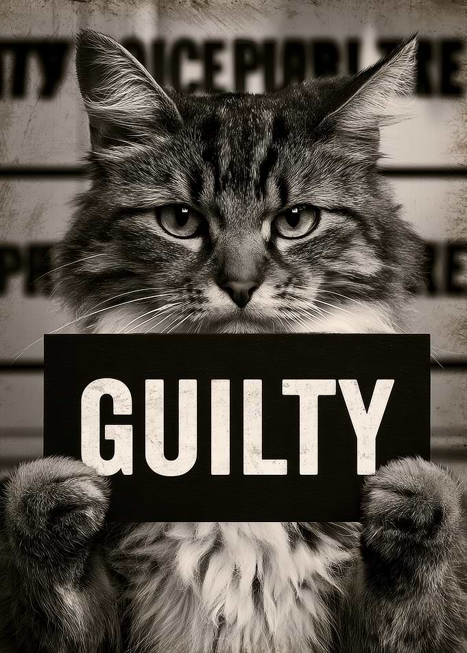 Guilty Mugshot Cat Portrait