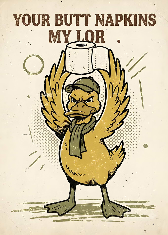 Funny Duck Holding Toilet Paper Poster