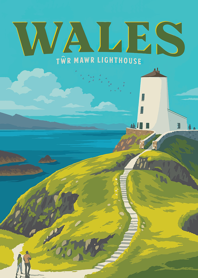 Wales Twr Mawr Lighthouse Travel Poster