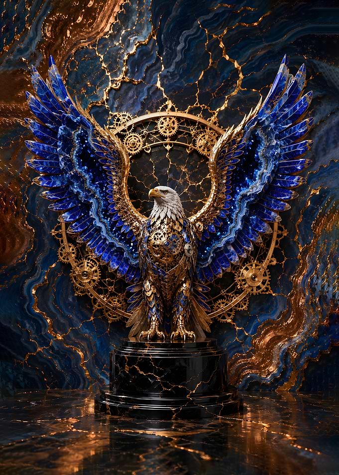Cybernetic Eagle Gold & Lapis Geode