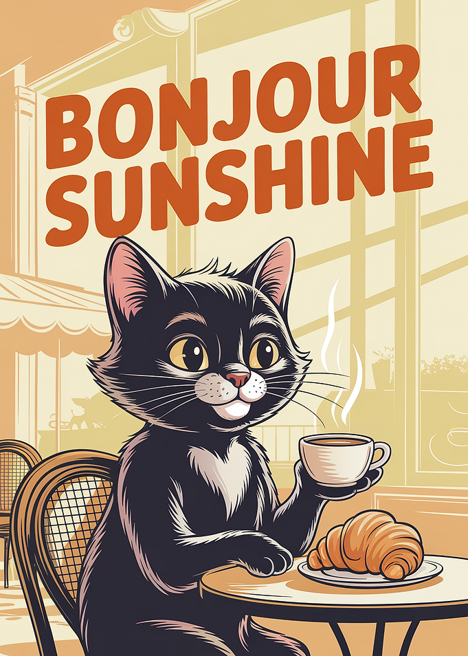 Bonjour Sunshine Cat Cafe Poster